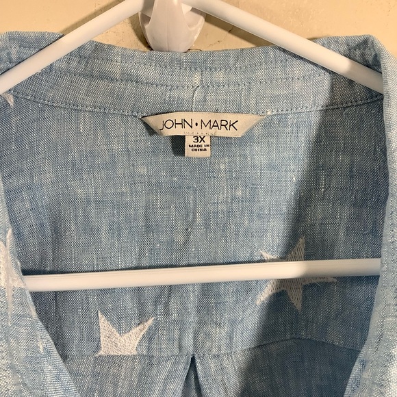 John Mark 100% Linen Light Blue Star Print Shirt - Picture 5 of 7